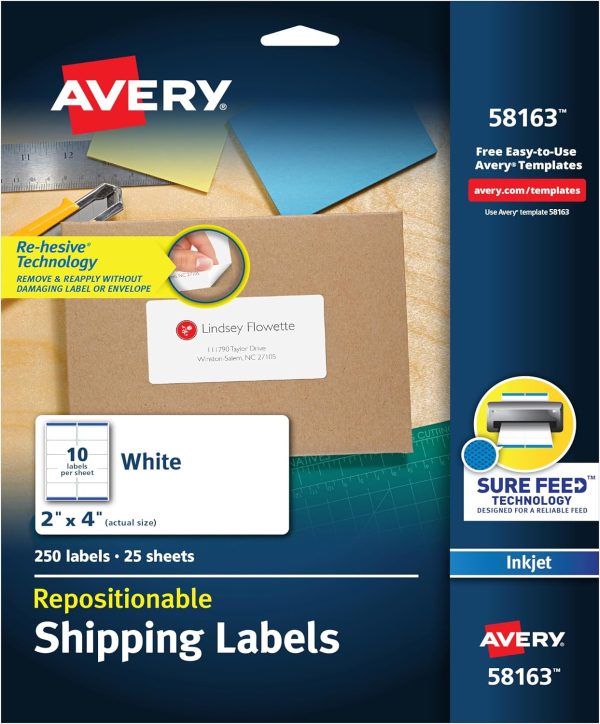 Avery Repositionable Shipping Labels 2x4 Sure Feed Re‑hesive White-0